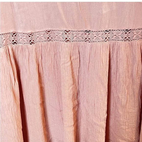 American Eagle Women's Boho Long Sleeve Blouse Blush Pink Lace Accent XL - Picture 4 of 7